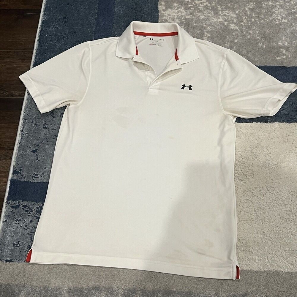 Under Armour Men's Polo Shirt Loose Fit Heatgear Short Sleeve White Size L
